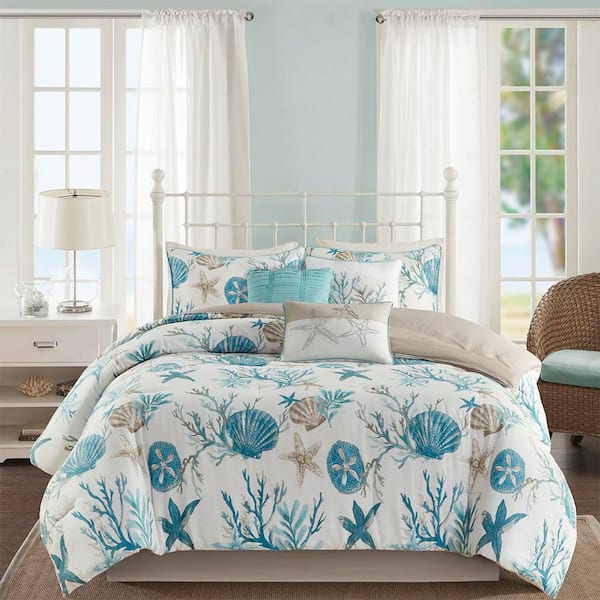 Madison Park Pacific Grove 7-Piece Aqua Cotton California King