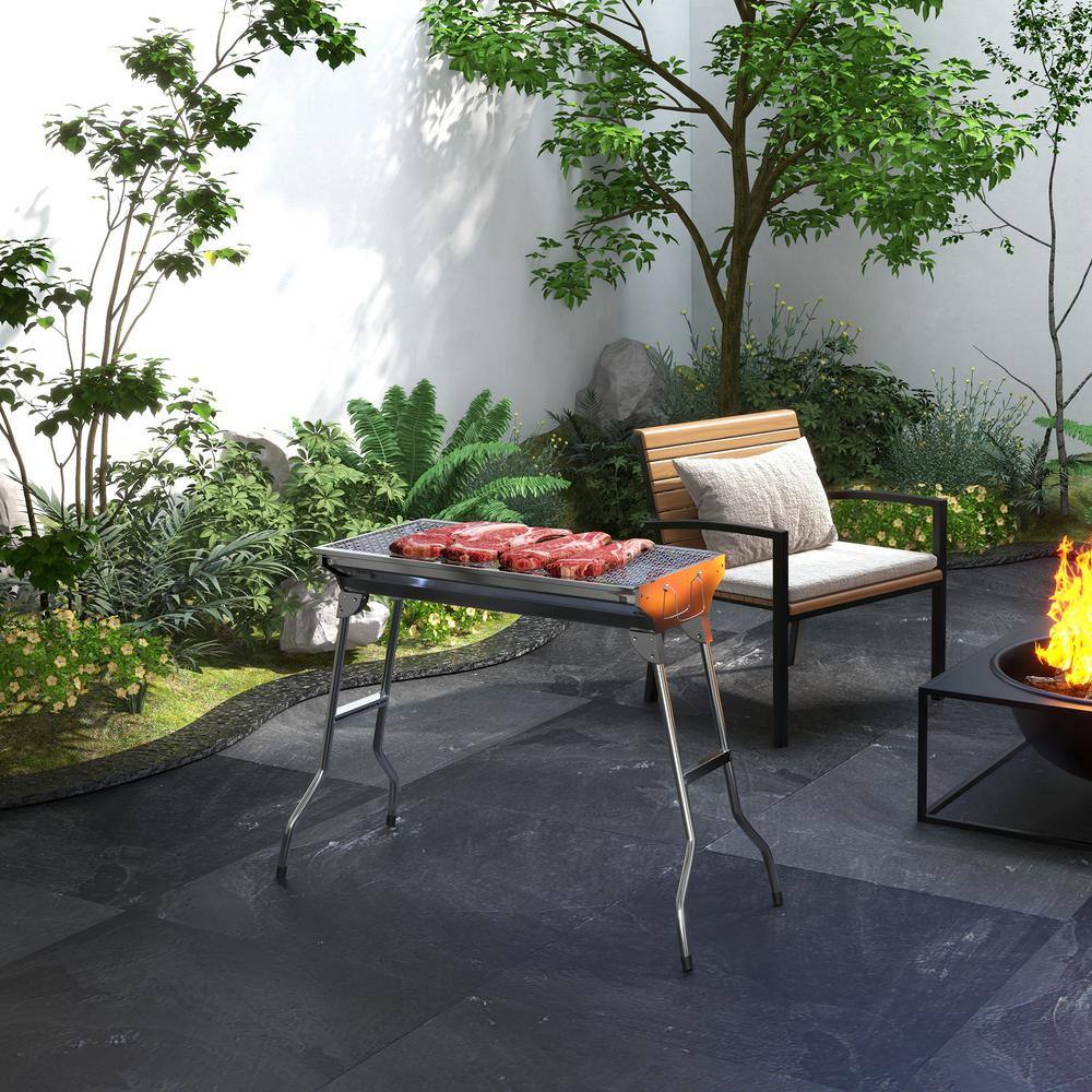 Stainless Steel Portable Hibachi Charcoal Grill with Folding Legs