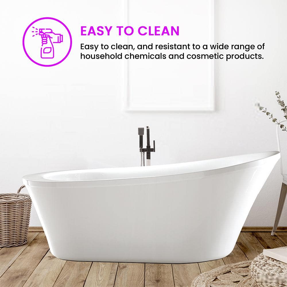 Vanity Art 70" White Acrylic Freestanding Soaking Bathtub
