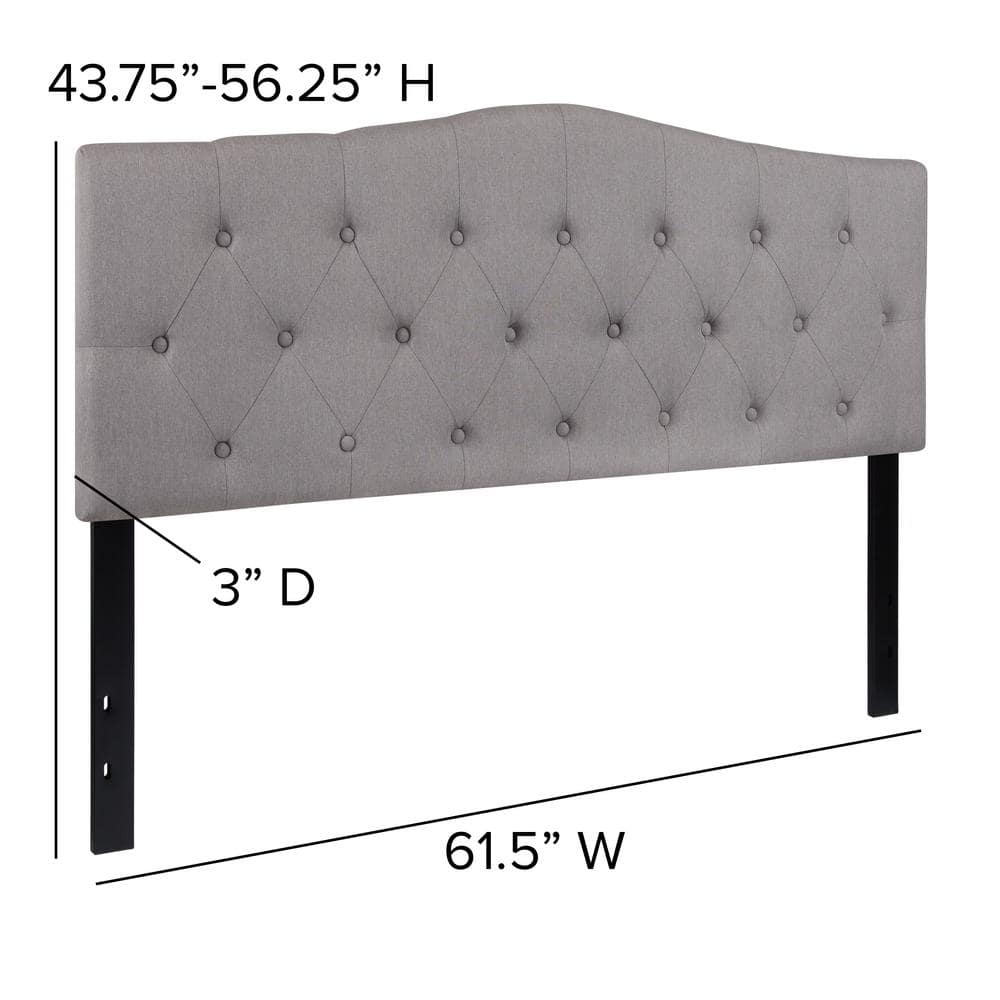 Light Gray Queen Upholstered Tufted Headboard with Adjustable Heights