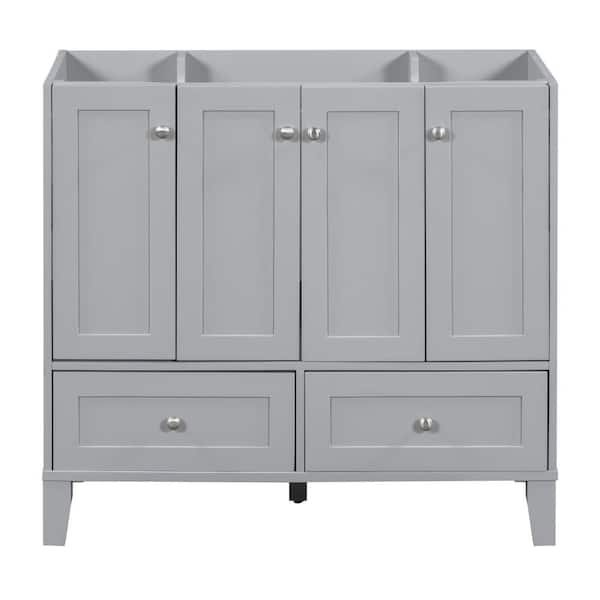 36 in. Freestanding 2 Drawers and 4 Doors Bath Vanity Cabinet without Top in Gray