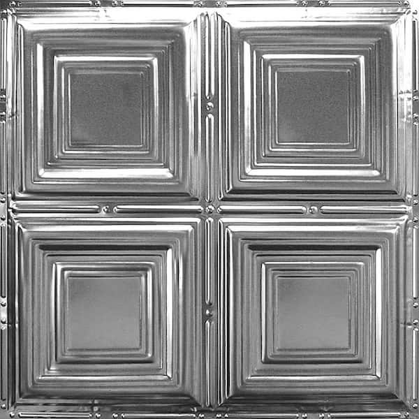 AMERICAN TIN CEILINGS Pattern #1 in Brushed Satin Nickel 2 ft. x 2 ft. Nail Up Tin Ceiling Tile (20 sq. ft./Case)