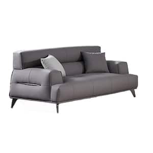 71 in. Gray and Chrome Leather 2-Seater Loveseat with Tapered Metal Legs