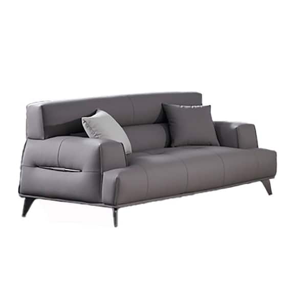Benjara 71 in. Gray and Chrome Leather 2-Seater Loveseat with Tapered Metal Legs