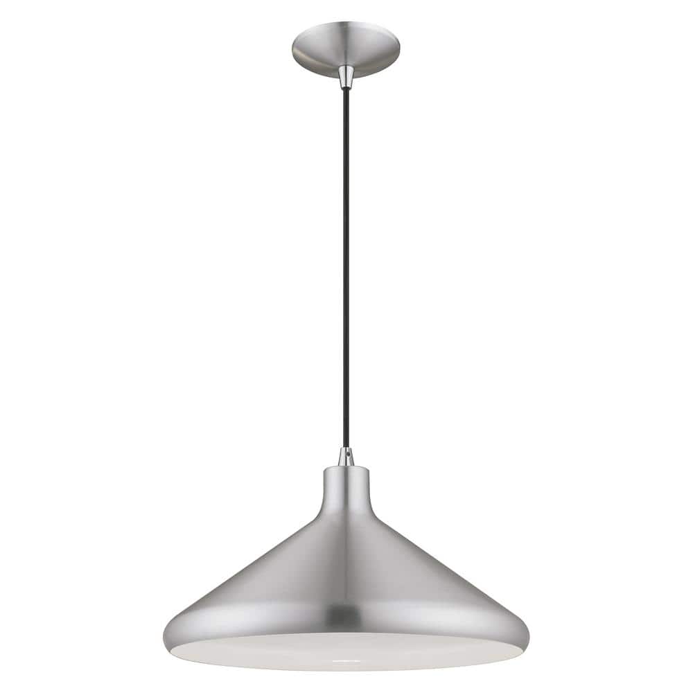 Mini Brushed Aluminum Cone Pendant with White Interior