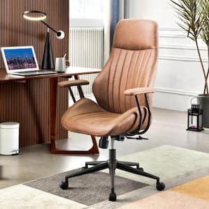 OL Brown Suede Fabric Ergonomic Swivel Office Chair Task Chair with Recliner High Back Lumbar Support