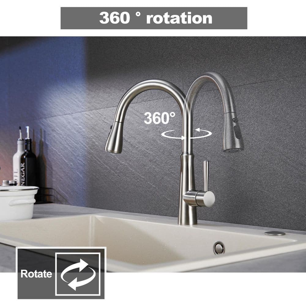 Brushed Nickel Stainless Steel High Arc Kitchen Faucet with Pull Down Sprayer