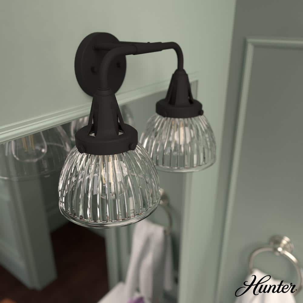 Black Iron 2-Light Fluted Glass Vanity Wall Sconce