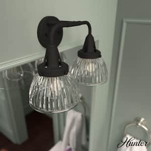 Cypress Grove 15.75 in. 2 Light Natural Iron Vanity Light with Clear Holophane Glass Shades Bathroom Light