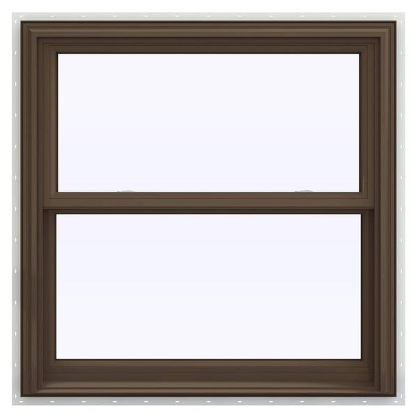 JELD-WEN 35.5 in. x 40.5 in. V-2500 Series Brown Painted Vinyl Double Hung Window with BetterVue Mesh Screen