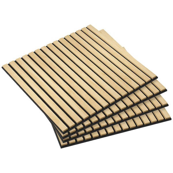 Oak Color 24 in. Square 3D Faux Wood Acoustic Panels, MDF Sound Absorbing Wall Decor (4 Pack)