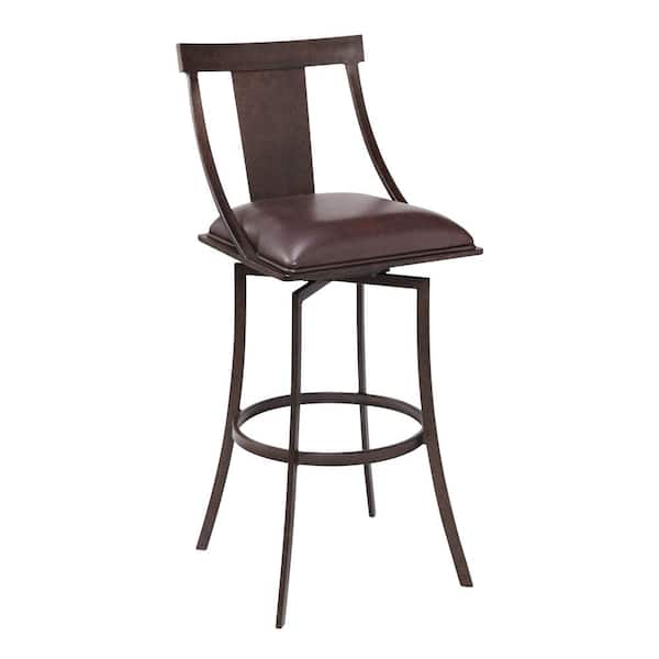 Armen Living Brisbane Contemporary 30 in. Bar Height Bar Stool in Auburn Bay and Brown Faux Leather