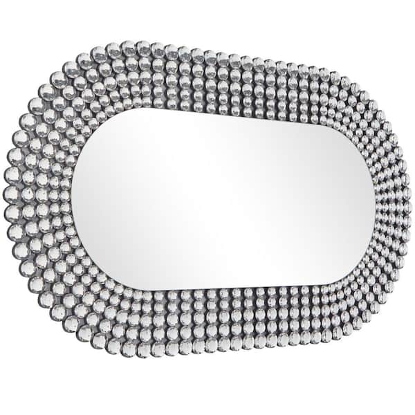 48 in. W x 28 in. H Modern Oval Framed Silver Wall Mirror with Layered Crystal Frame