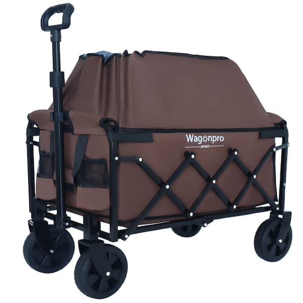 11.8 cu. ft. Brown Fabric Garden Cart, Expandable Folding Wagon Supports 225lbs for Camping, Shopping, Fishing