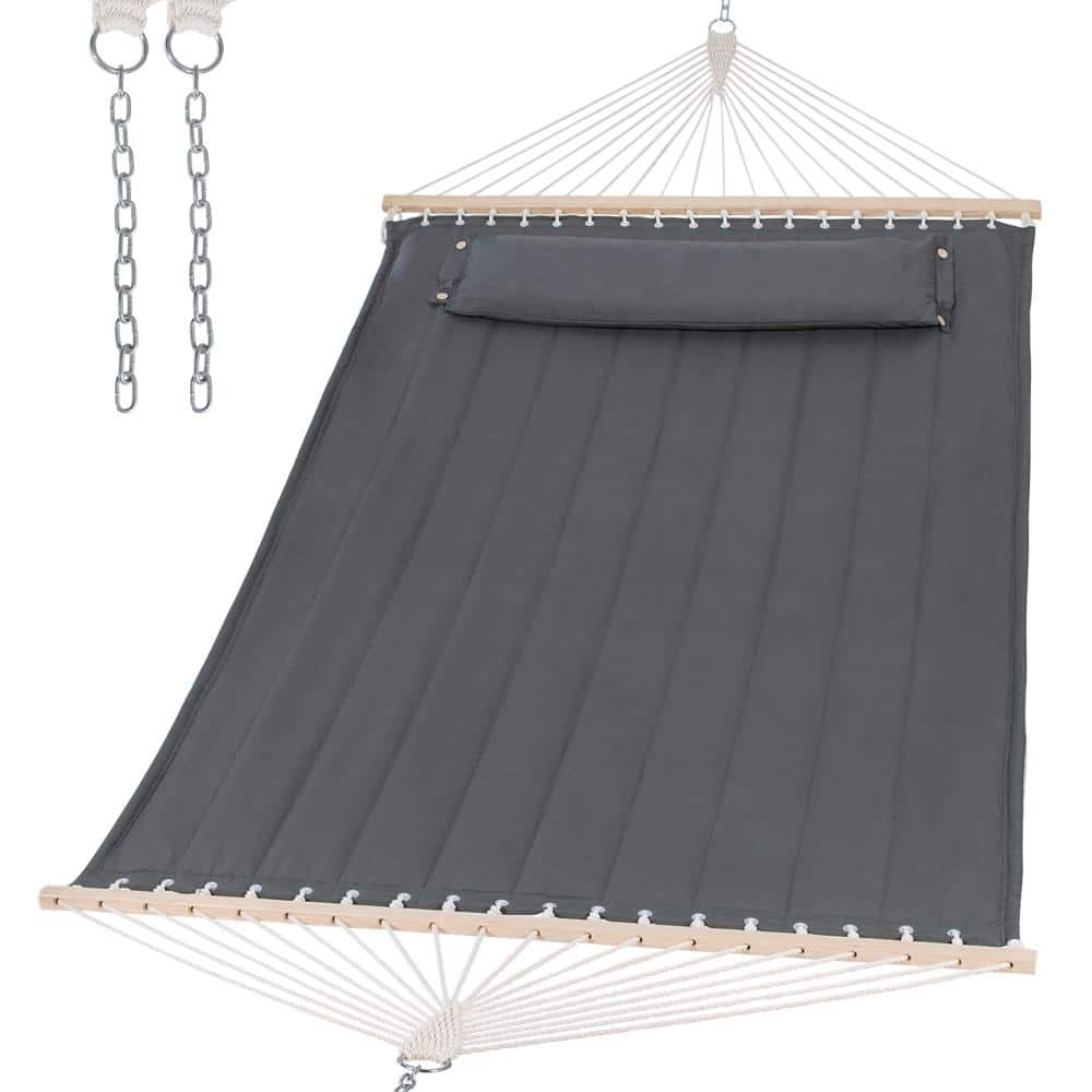 122 in x 55.1 in Double Quilted Hammock Hardwood Spreader Bar Gray 2 Piece price history on PriceWatchPro