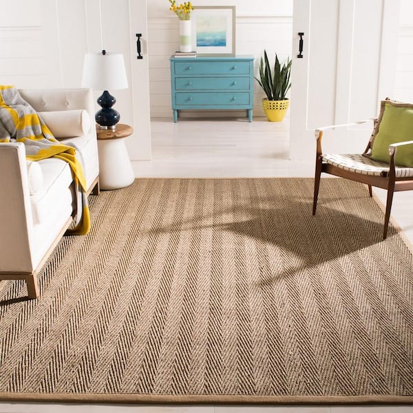 Natural Fiber Tan/Beige 10 ft. x 14 ft. Border Area Rug