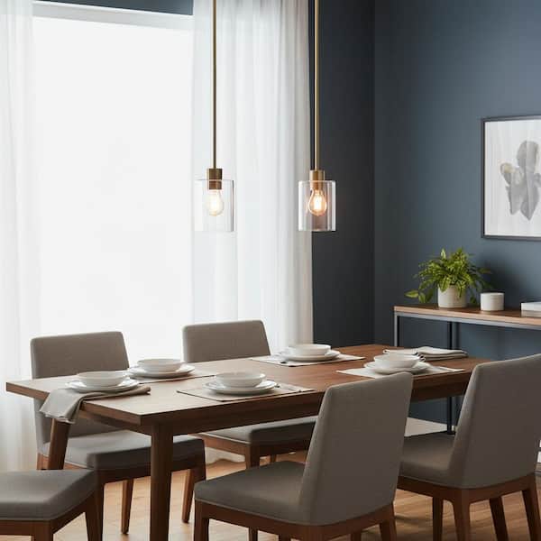 4 in. 1-Light Gold Pendant Light, Modern Farmhouse Hanging Light Fixture for Kitchen Island, Dining Room, or Bar