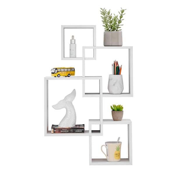 Greenco Decorative Wall Shelving 4 Cube Wall Shelf | Intersecting Wall  Cubes Mounted Floating Shelves | White Finish