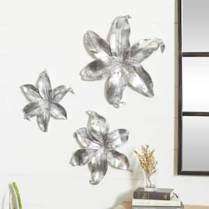 Polystone Silver 3D Floral Wall Decor (Set of 3)