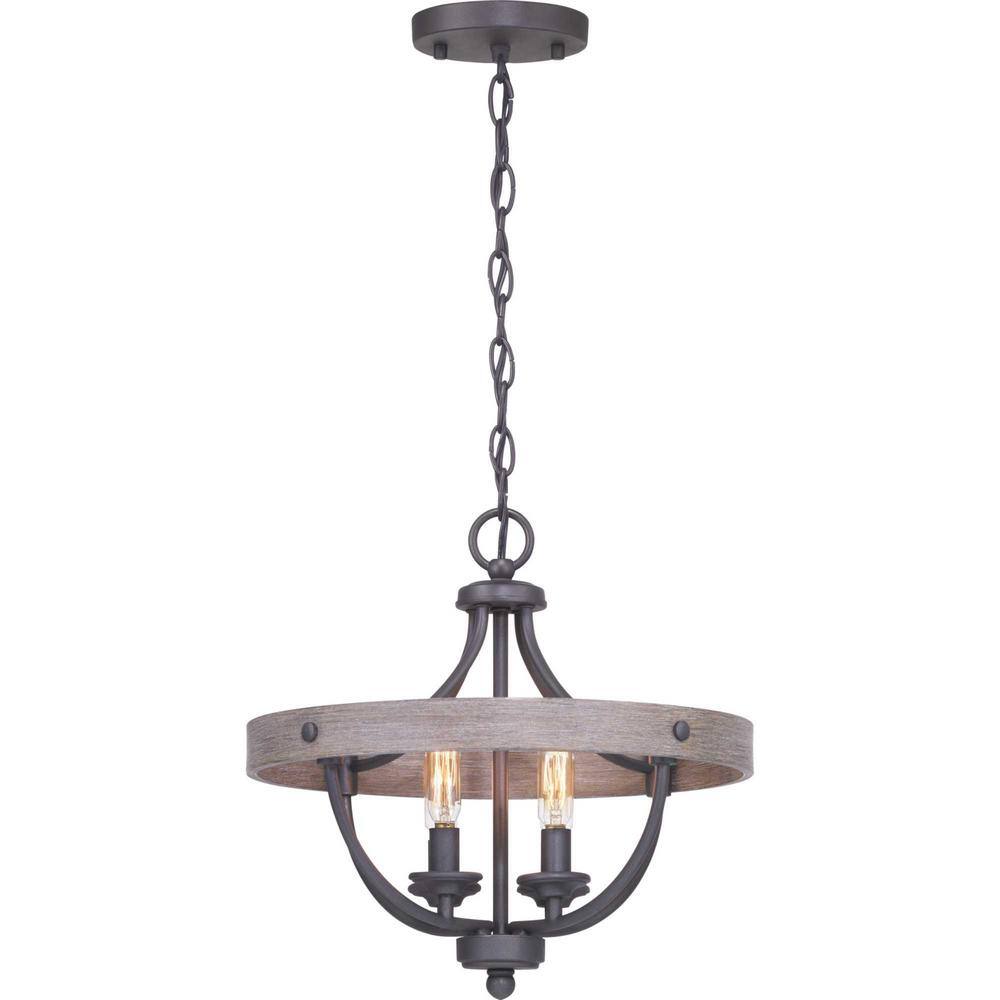Graphite and Wood Grain 4-Light Semi-Flush Ceiling Fixture