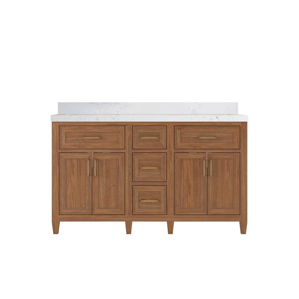 Santa Monica 60 in. W x 22 in. D x 36 in. H Double Sink Bath Vanity in Dark Natural with 2 in. Empira Quartz Top price history on PriceWatchPro
