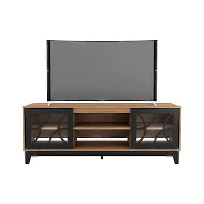 Venus 72 in. Nutmeg and Matte Black TV Stand Fits TVs Up to 80 in. with 2 Doors