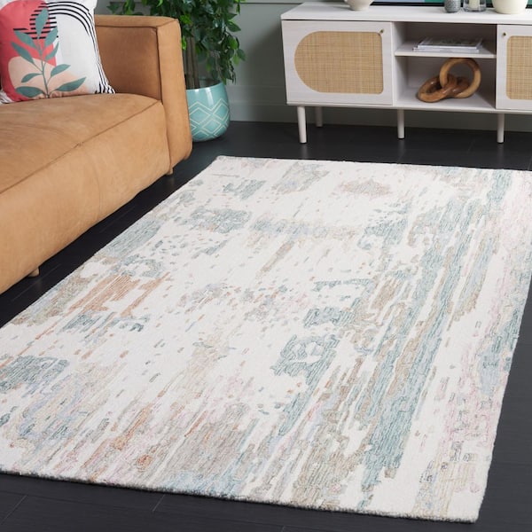 Metro Ivory/Green 8 ft. x 10 ft. Distressed Abstract Area Rug