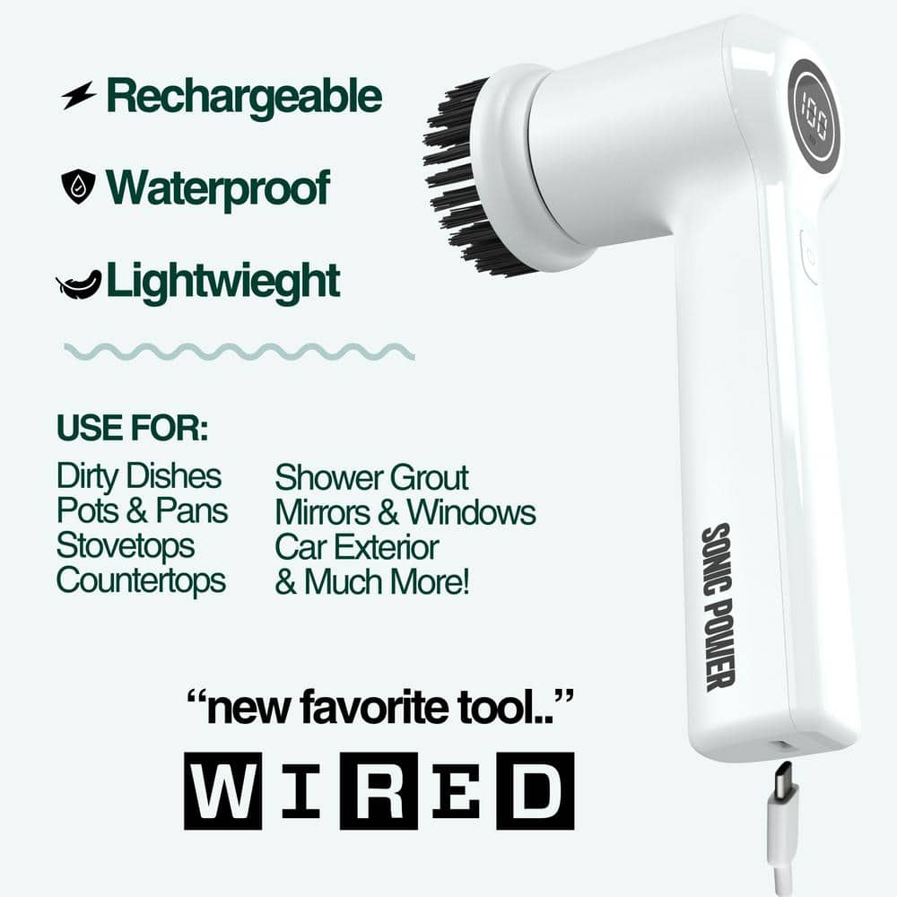 Sonic Power White Plastic Handheld Electric Scrubber