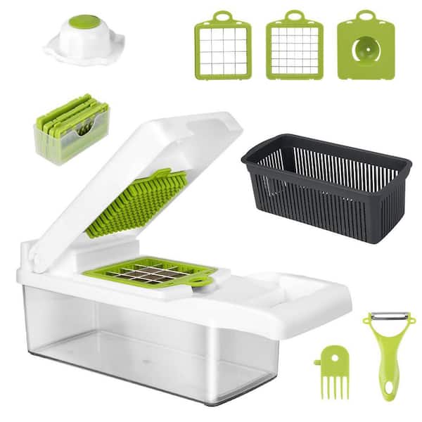 12 in 1 Vegetable Chopper with Container, Kitchen Food Slicer Dicer Grater Peeler Egg Separator Hand Protector