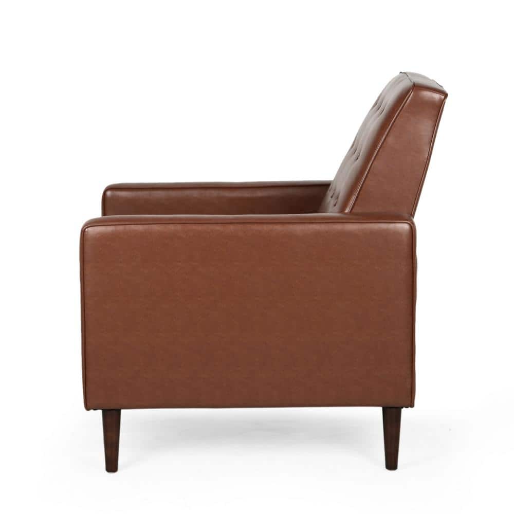 Mid-Century Modern Smooth Brown Faux Leather Recliner