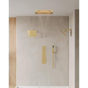 5-Spray Patterns Square Dual Ceiling Mount Shower Head Fixed Shower Head with Handheld in Gold