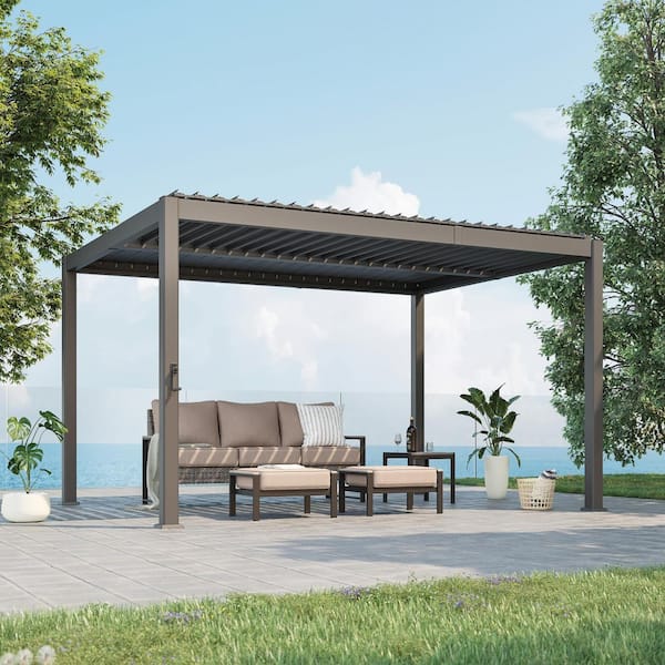 Sonkuki Sereno Series 10 ft. x 13 ft. All-Aluminum Pergola Louvered Pergola with Adjustable Roof, Grey