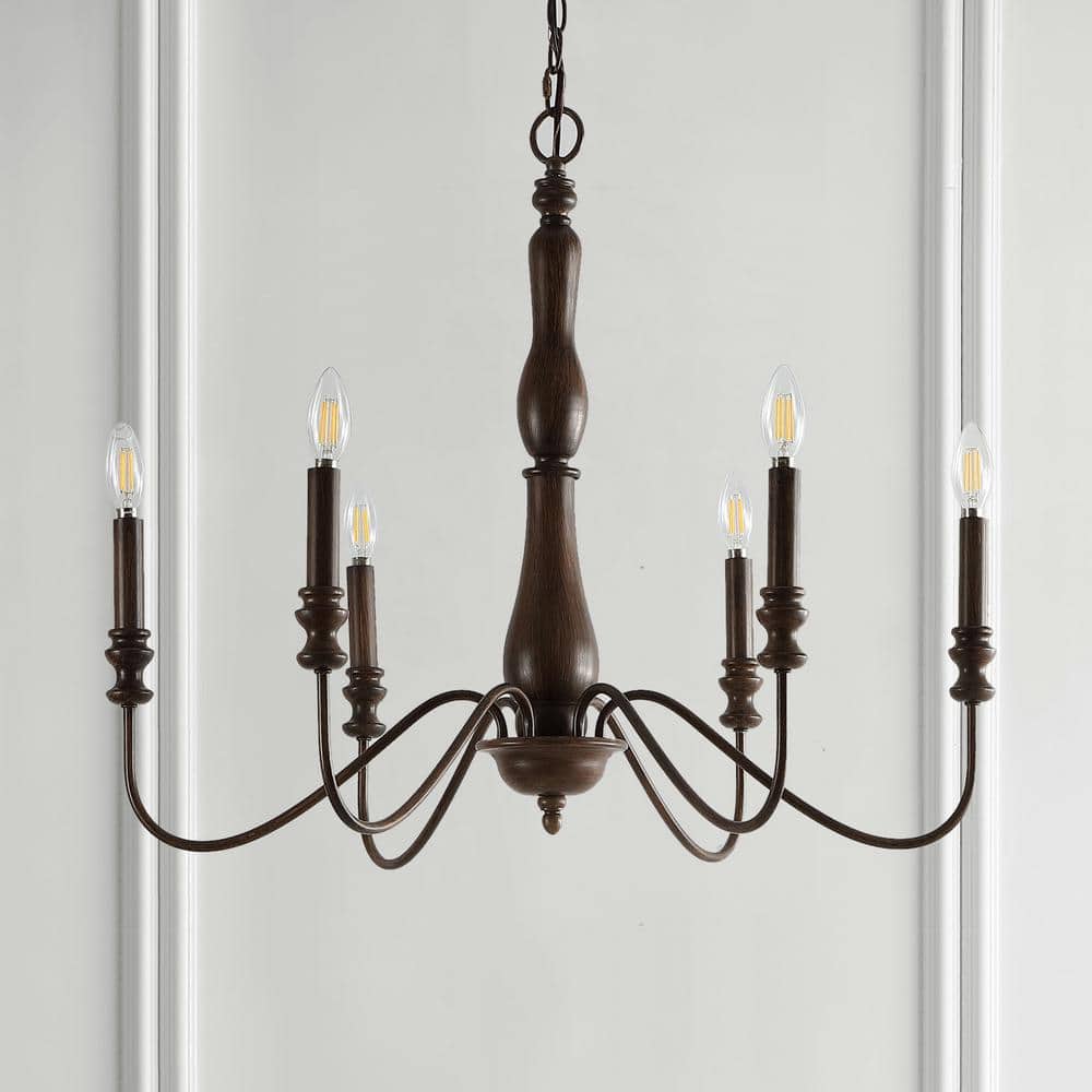 Victoria 29" Rustic Brown Iron 6-Light LED Candle Chandelier