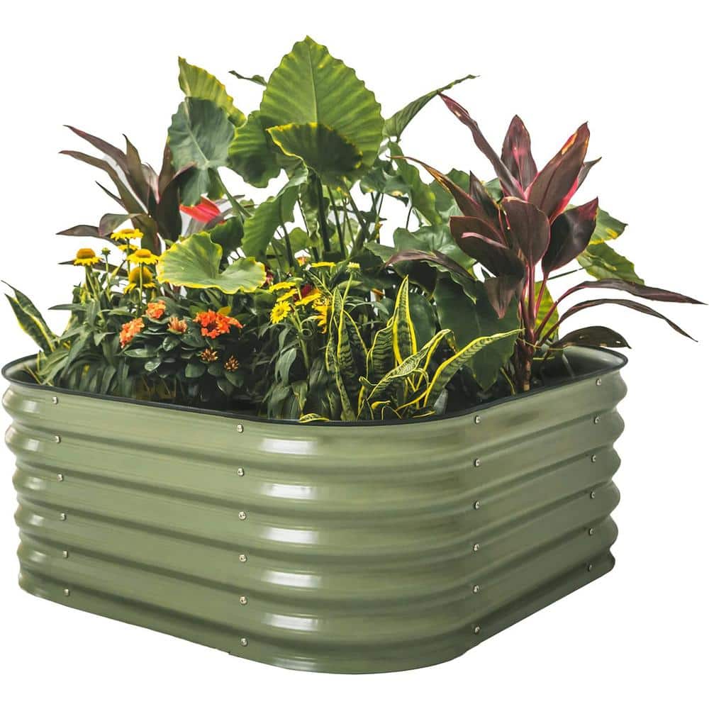 17" Tall Olive Green Modular Metal Outdoor Raised Garden Bed