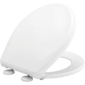 Push n'Clean Round Plastic Closed Front Toilet Seat in White Removes for Easy Cleaning and Never Loosens