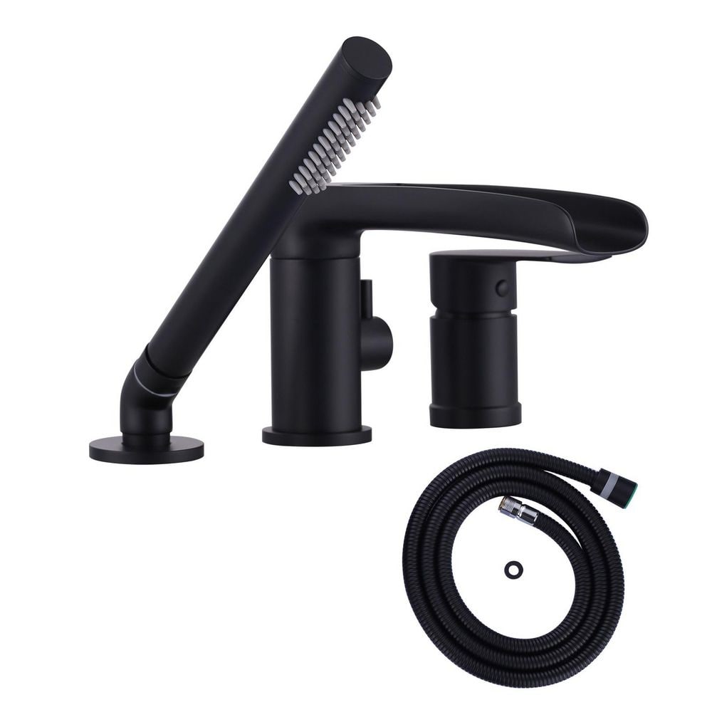 Brass Single-Handle Roman Tub Faucet, Waterfall Deck Mounted Bathtub Faucet with Hand Shower in. Matte Black price history on PriceWatchPro