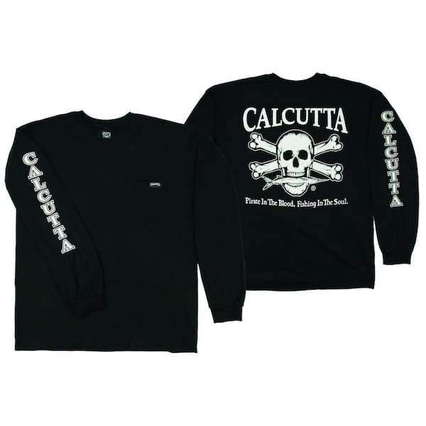 Calcutta Adult Medium Original Logo Long Sleeved Front Pocket T-Shirt in Black