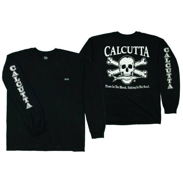 Calcutta Adult Large Original Logo Long Sleeved Front Pocket T-Shirt in Black