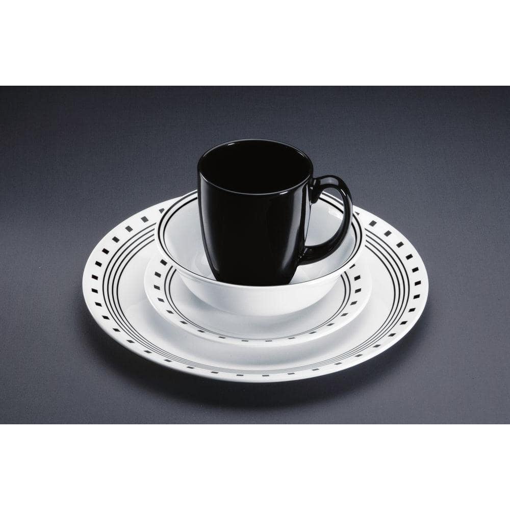 Northern Pines 12-Piece White and Blue Glass Dinnerware Set