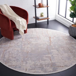Marmara Beige/Blue Rust 7 ft. x 7 ft. Round Abstract Distressed Area Rug