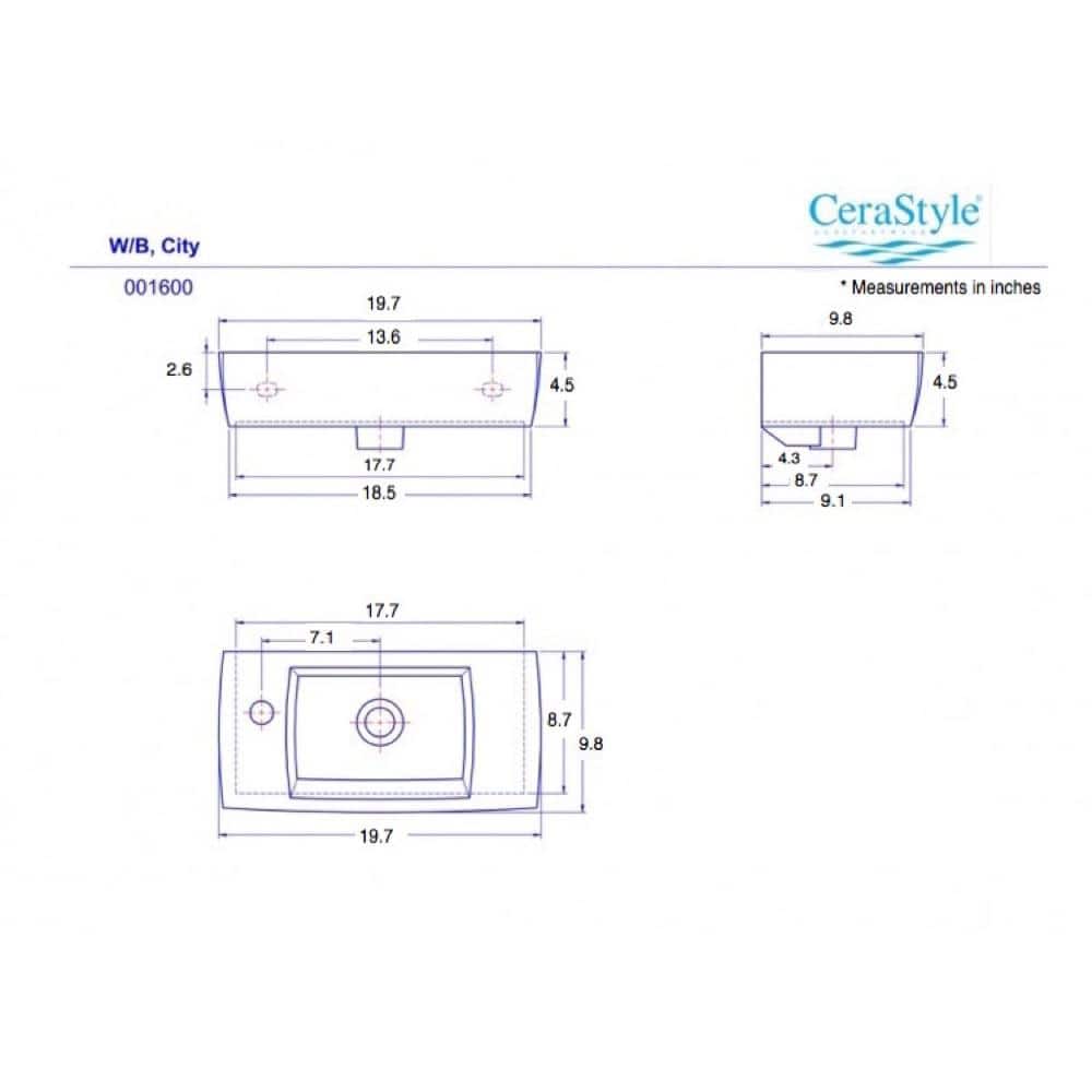White Rectangular Ceramic Wall Mounted Bathroom Sink with Overflow