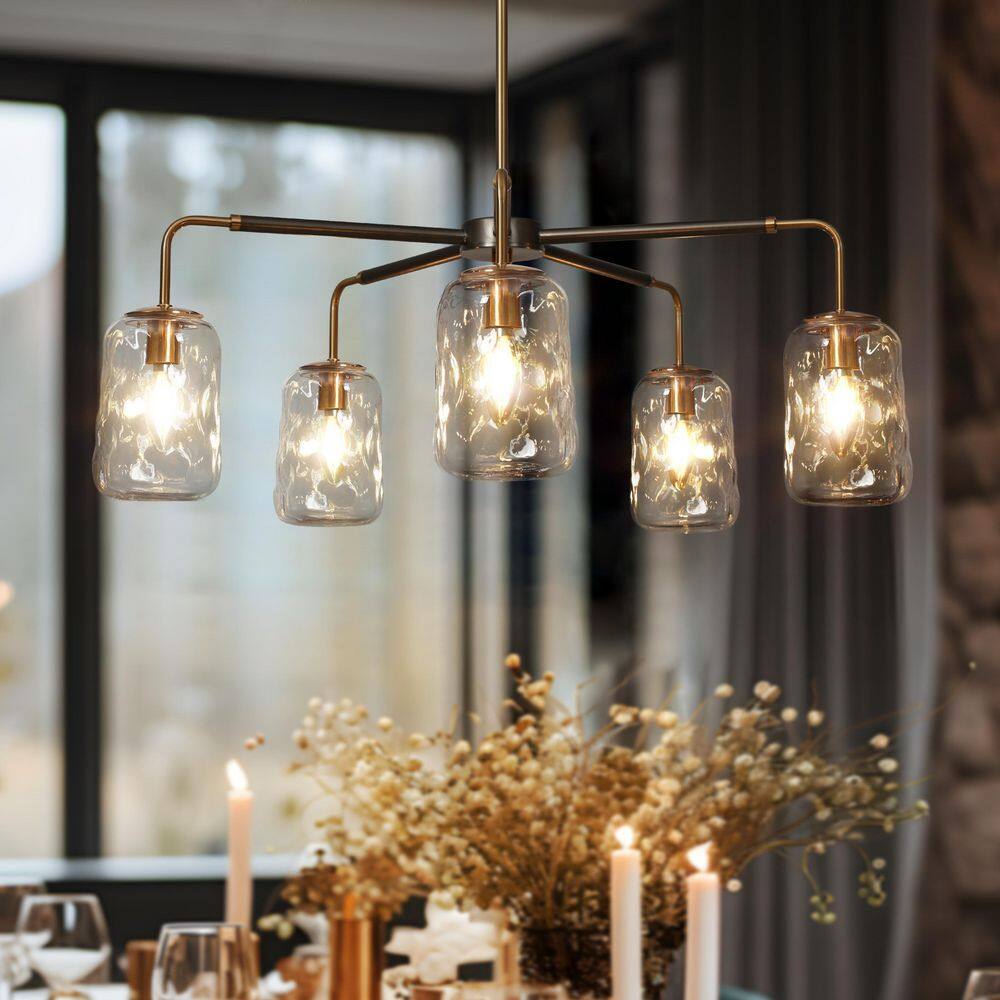Cellar 28.7 in. W Modern 5-Light Gunmetal Gray and Brass Branch Chandelier with Mason Jar Textured Glass Shade price history on PriceWatchPro