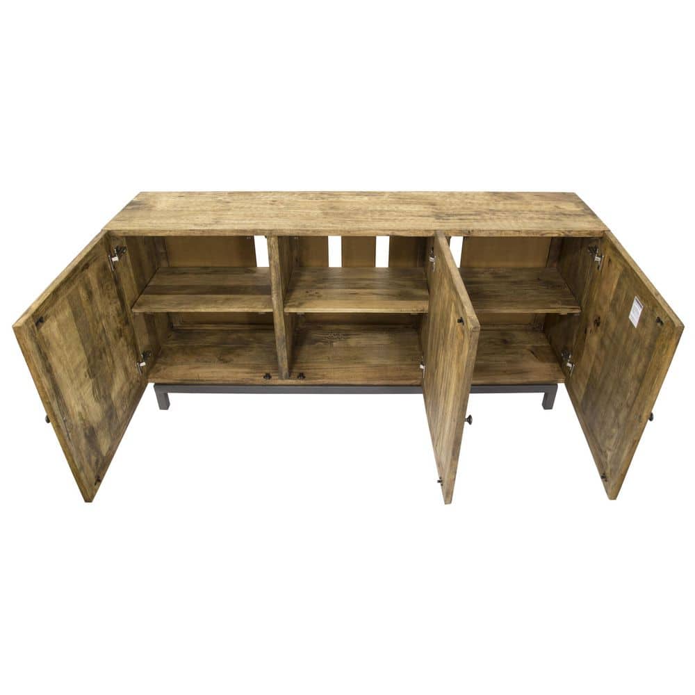 Brown and Gold Mango Wood Console Table with Storage