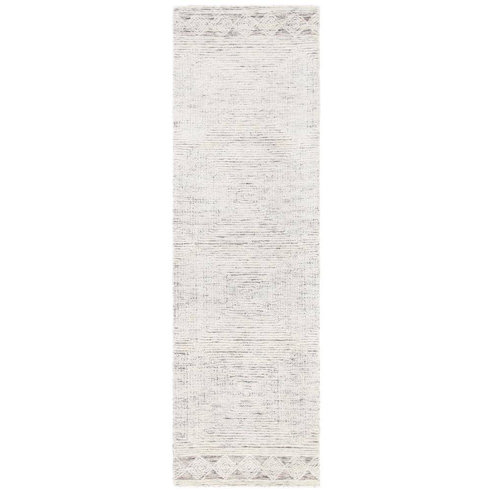Ivory and Grey Abstract Hand-Tufted Wool Runner Rug