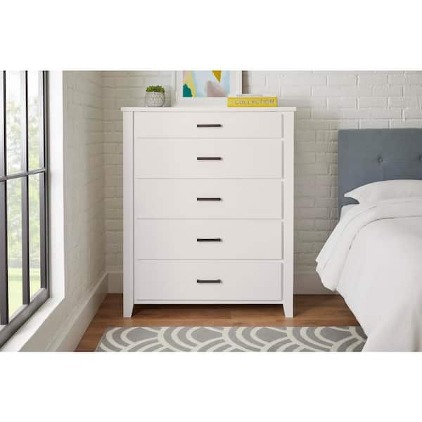 Home Decorators Collection Calden Bright White 5-Drawer Chest of Drawers  (49 in. H x 40 in. W x 20 in. D) Campaign Chest - The Home Depot