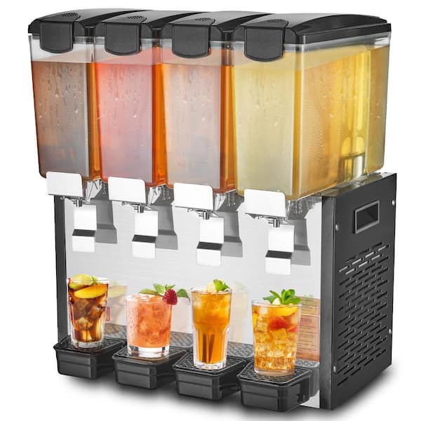 VEVOR Commercial Beverage Dispenser,4 Tanks 10.6 Qt. Per Tank Juice Dispenser,430-Watt Stainless Steel Iced Tea Drink Machine