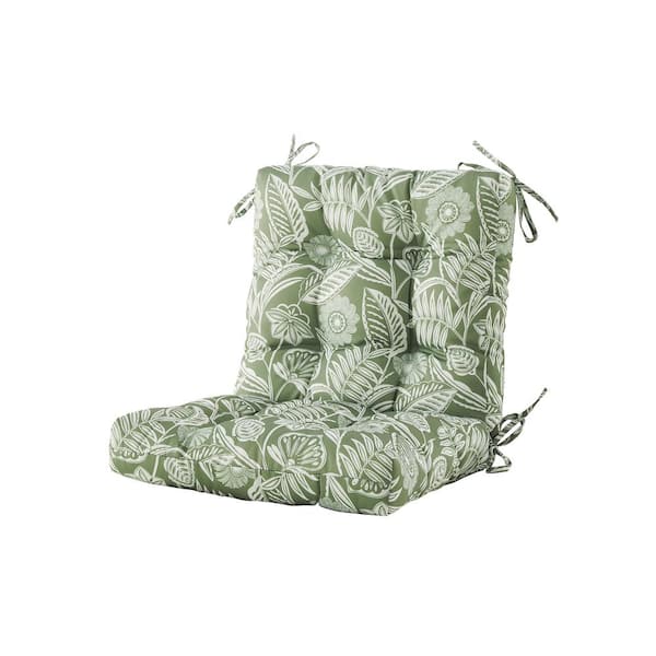 BLISSWALK Outdoor Chair Cushion Tufted/Cushion Seat and Back Floral Patio Furniture Cushion with Tie In Green L40"xW20"xH4"