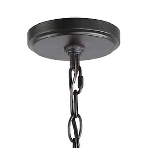 6 in. 1-Light Modern Farmhouse Black Chandelier Mini Foyer Hall Pendant Light with Seeded Glass Shade Faux Wood Accent