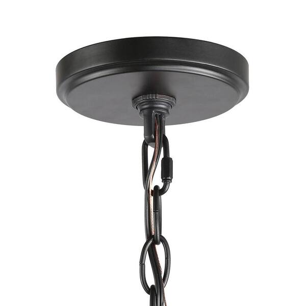 LNC 6 in. 1-Light Modern Farmhouse Black Chandelier Mini Foyer Hall Pendant Light with Seeded Glass Shade Faux Wood Accent