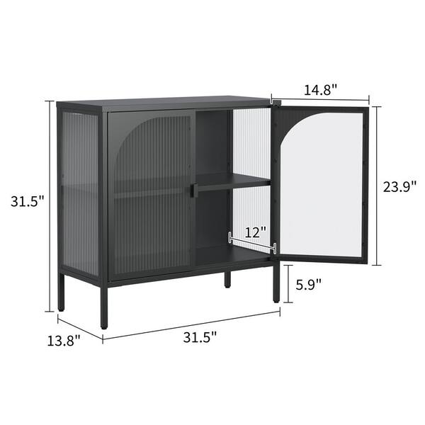 FUNKOL 31.5 in. x 13.8 in. x 31.5 in. White Metal Storage Cabinet w/2 Glass Cabinet-Doors and Adjustable Shelves Holds 200 lbs.